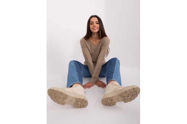 Pull en maille torsadée  - beige foncé