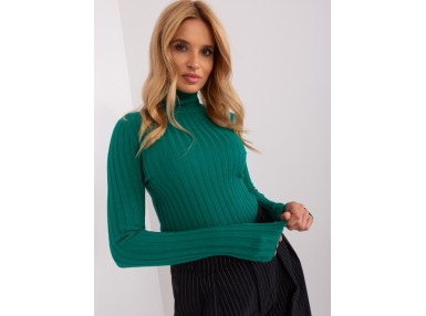 Pull col roulé en maille - vert
