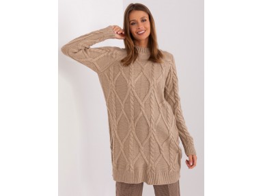 Robe pull courte col roulé - beige foncé