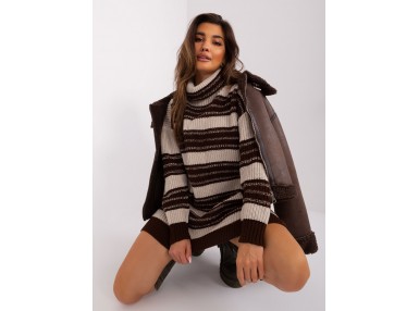 Robe pull courte col roulé - marron
