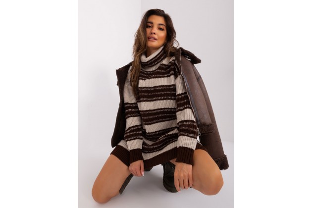 Robe pull courte col roulé - marron