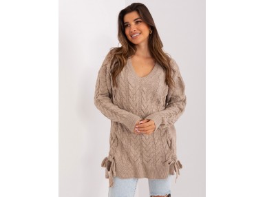 Pull en maille torsadée - beige foncé