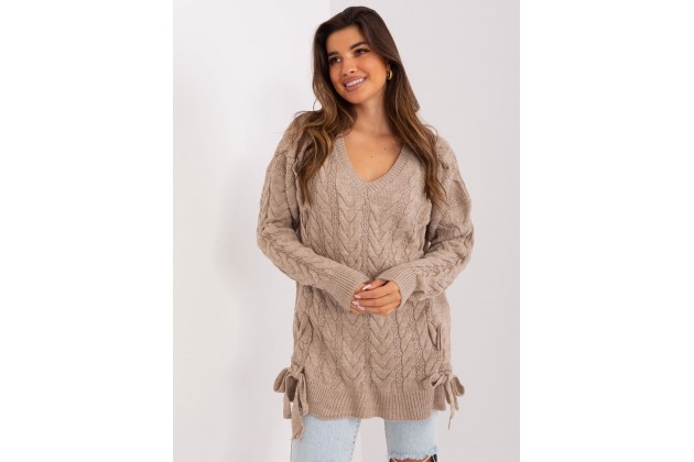 Pull en maille torsadée - beige foncé