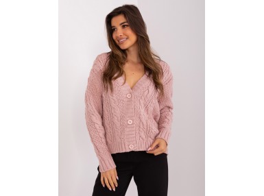Pull court boutonné à col en V - rose clair