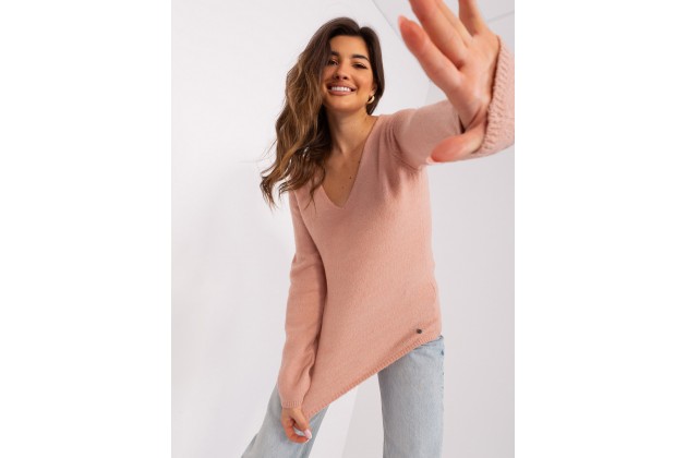 Pull souple à col V - rose clair