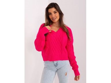 Pull souple à col V - fuchsia
