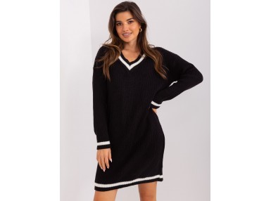 Robe courte ample en maille à col V - noir