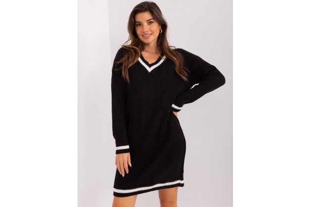 Robe courte ample en maille à col V - noir