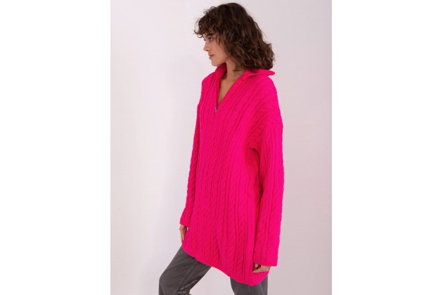 Pull oversize en maille - rose fluo