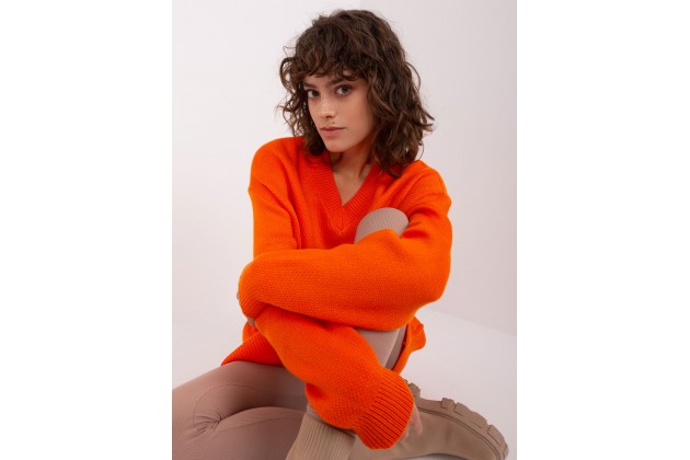 Robe courte ample en maille à col V - orange
