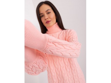 Pull unisexe en maille torsadée à motif jacquard - pêche