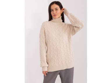  Pull col roulé chunky en maille torsadée -  beige