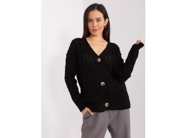  Pull court boutonné à col en V  - noire