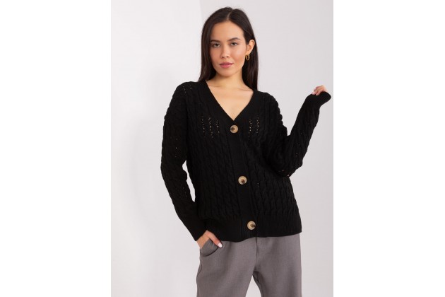  Pull court boutonné à col en V  - noire