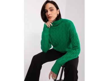 Pull unisexe en maille torsadée à motif jacquard  - vert