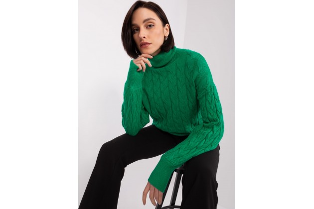 Pull unisexe en maille torsadée à motif jacquard  - vert