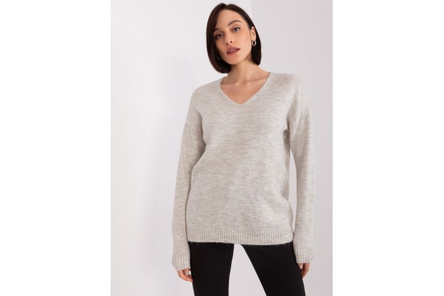 Pull court à col en V - beige