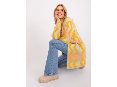Cardigan long boutonné à motif zigzag - jaune