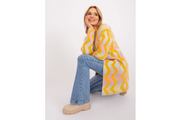 Cardigan long boutonné à motif zigzag - jaune