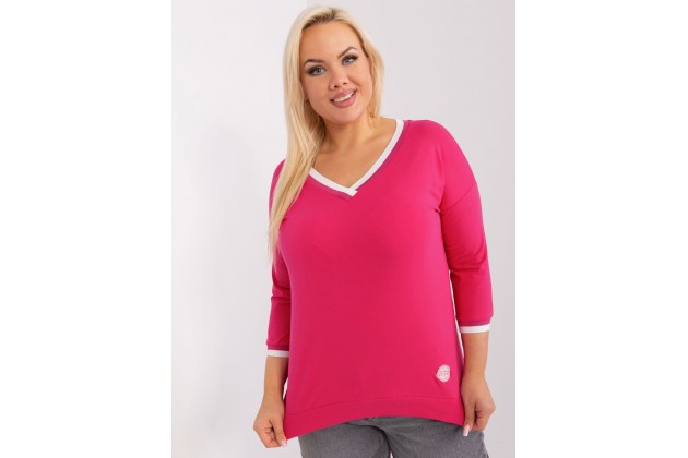 T-shirt en coton col V - fuchsia