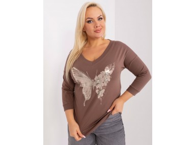 T-shirt en coton col V - marron
