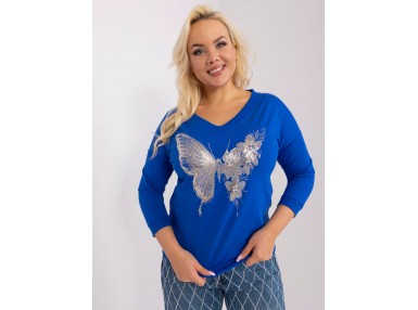 T-shirt en coton col V - cobalt