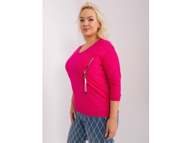 T-shirt en coton col V - fuchsia