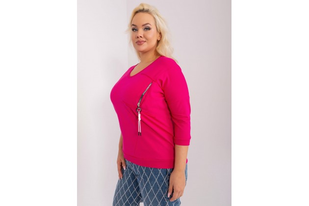T-shirt en coton col V - fuchsia