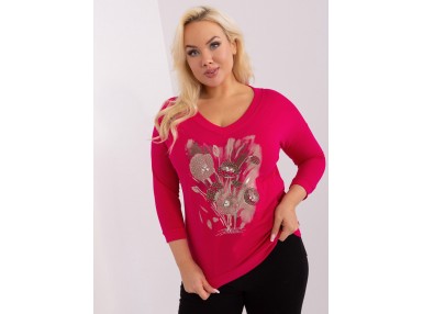 T-shirt en coton col V - fuchsia