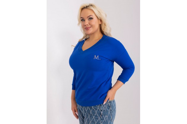 T-shirt en coton col V - cobalt