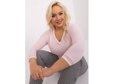 T-shirt en coton col V - rose clair