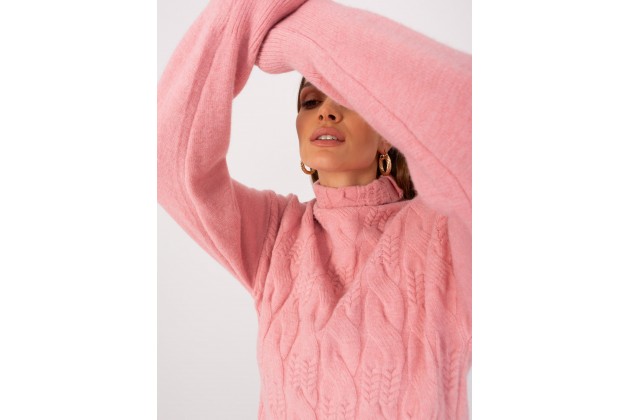 Pull en maille à col roulé - rose