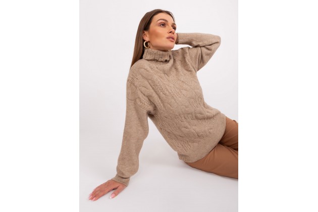 Pull en maille à col roulé - beige foncé