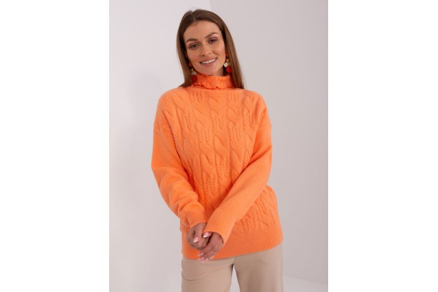 Pull en maille à col roulé - orange clair