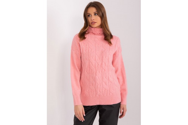 Pull en maille à col roulé - saumon
