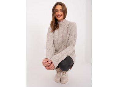 Robe pull à col roulé en maille torsadée - beige