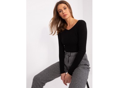 Pull souple à col V - noir