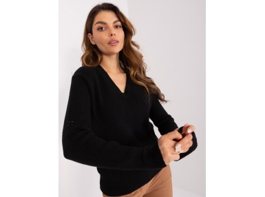 Pull souple à col V - noir