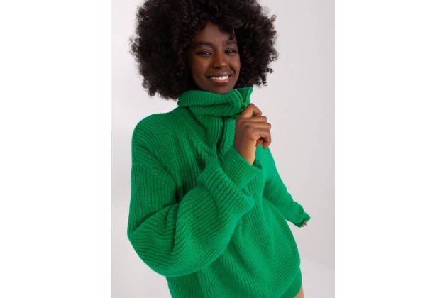 Pull en maille avec fermeture éclair partielle - vert