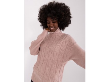 Pull en maille à col roulé - rose foncé