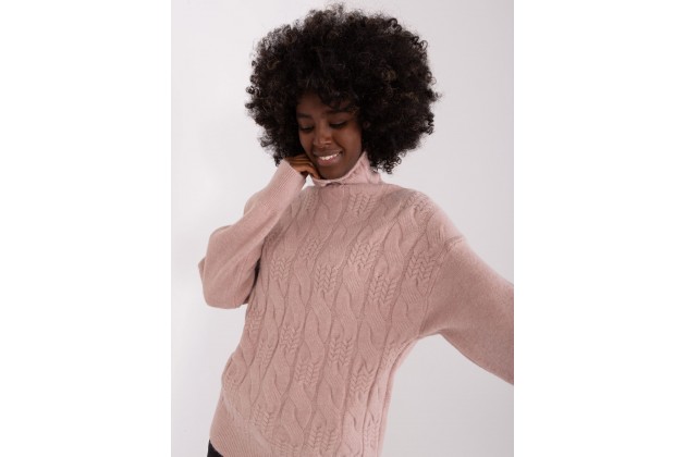 Pull en maille à col roulé - rose foncé