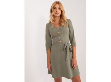 Robe chemise mi-longue avec ceinture à nouer - kaki