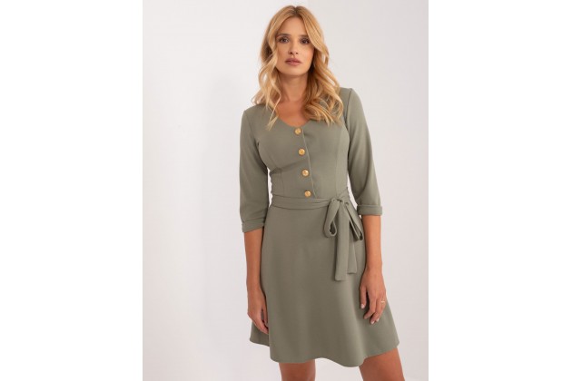 Robe chemise mi-longue avec ceinture à nouer - kaki