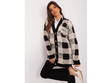Cardigan à carreaux - noir et beige