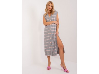 Robe pull en maille - gris et rose