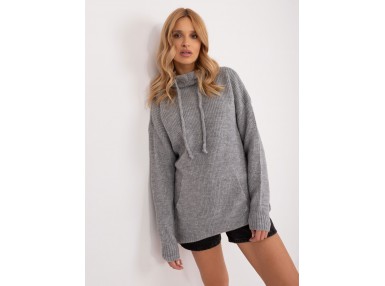 Pull en maille à capuche nouée - gris