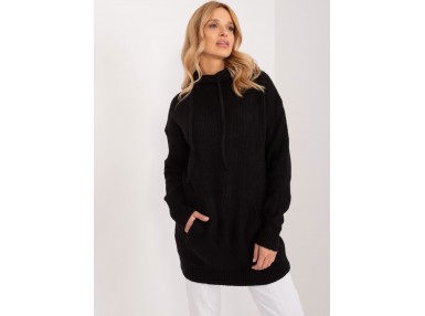 Pull en maille à capuche nouée - noir