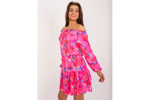Robe courte à volants étagés - rose
