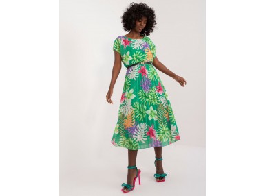 Robe mi-longue à imprimé fleuri - vert
