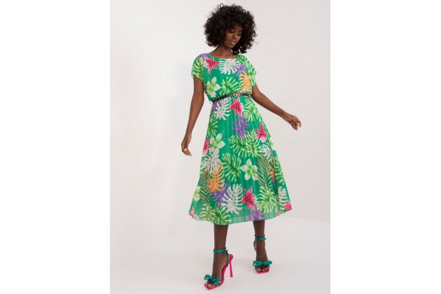 Robe mi-longue à imprimé fleuri - vert